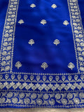 Royal Blue Embroidered Kurta with Heavy Silver Zari Neckline & Intricate Traditional Floral