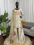 Luxury Ivory Silk Sharara Dress with Hand Embroidery & Dupatta