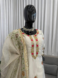 Luxury Ivory Silk Sharara Dress with Hand Embroidery & Dupatta