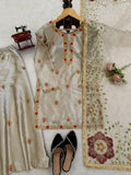 Luxury Ivory Silk Sharara Dress with Hand Embroidery & Dupatta