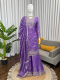 Royal Purple Embroidered Kurta with Intricate Gold Floral Work & Elegant Neckline