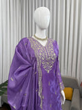 Royal Purple Embroidered Kurta with Intricate Gold Floral Work & Elegant Neckline
