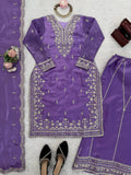Royal Purple Embroidered Kurta with Intricate Gold Floral Work & Elegant Neckline