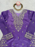 Royal Purple Embroidered Kurta with Intricate Gold Floral Work & Elegant Neckline