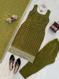 Minimal Luxe Olive Green Kurta Set with Fine Thread Work & Soft Dupatta