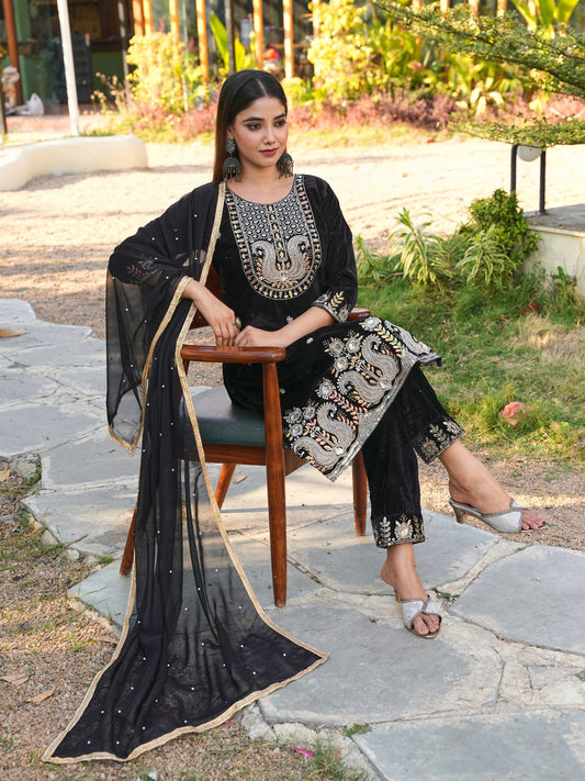 Luxury Black Ethnic Suit with Intricate Handwork