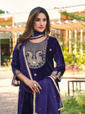 Royal Navy Blue Velvet Embroidered Sharara Set