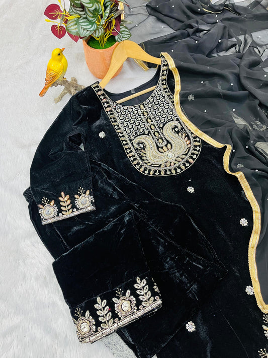 Luxury Black Ethnic Suit with Intricate Handwork