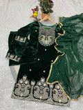 Royal Emerald Green Velvet Embroidered Sharara Set