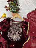 Deep Maroon Velvet Sharara Set with Dupatta