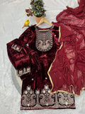Deep Maroon Velvet Sharara Set with Dupatta