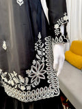 Elegant Black Embroidered Kurta Set with Statement White Detailing & Sheer Dupatta