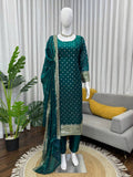 Premium Green Kurta Set with Minimal Embroidery & Statement Sleeves