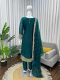 Premium Green Kurta Set with Minimal Embroidery & Statement Sleeves