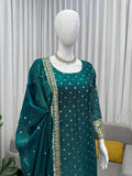 Premium Green Kurta Set with Minimal Embroidery & Statement Sleeves