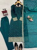 Premium Green Kurta Set with Minimal Embroidery & Statement Sleeves