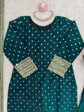 Premium Green Kurta Set with Minimal Embroidery & Statement Sleeves