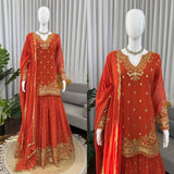 Luxury Orange Sharara Suit with Heavy Embroidery