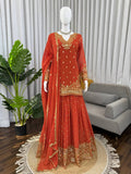 Luxury Orange Sharara Suit with Heavy Embroidery