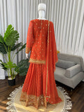 Luxury Orange Sharara Suit with Heavy Embroidery