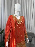 Luxury Orange Sharara Suit with Heavy Embroidery