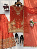 Luxury Orange Sharara Suit with Heavy Embroidery