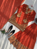 Luxury Orange Sharara Suit with Heavy Embroidery