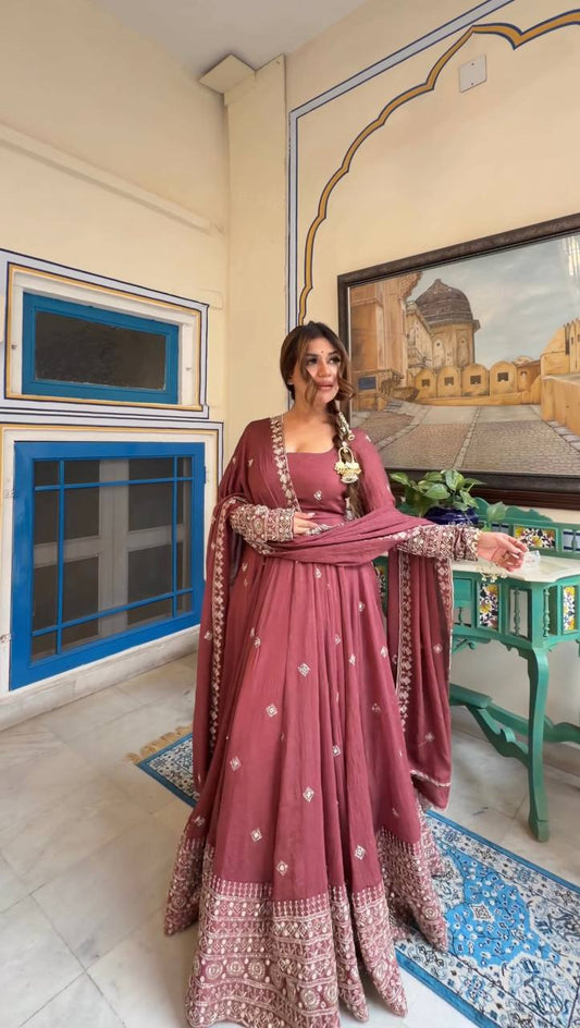 Regal Rose Pink Embroidered Anarkali Ensemble