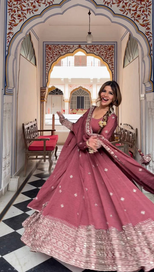 Regal Rose Pink Embroidered Anarkali Ensemble