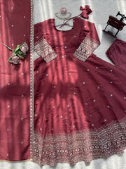 Regal Rose Pink Embroidered Anarkali Ensemble