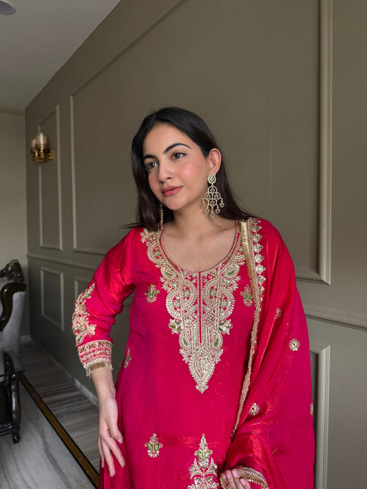 Hot Pink Festive Wear Sharara Suit with Heavy Embroidery