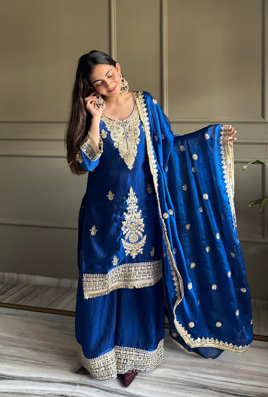 Midnight Blue Festive Sharara Suit with Dupatta
