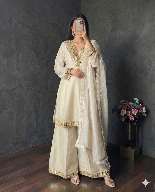 Ivory Embroidered Sharara Set with Dupatta