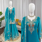 Turquoise Embroidered Kurta Sharara Set with Dupatta