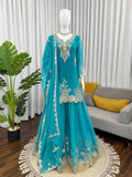 Turquoise Embroidered Kurta Sharara Set with Dupatta