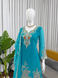 Turquoise Embroidered Kurta Sharara Set with Dupatta