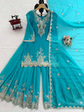 Turquoise Embroidered Kurta Sharara Set with Dupatta