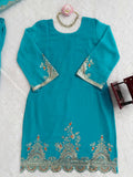 Turquoise Embroidered Kurta Sharara Set with Dupatta