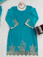 Turquoise Embroidered Kurta Sharara Set with Dupatta