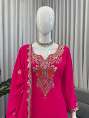 Hot Pink Embroidered Kurta Sharara Set with Dupatta
