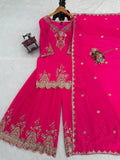 Hot Pink Embroidered Kurta Sharara Set with Dupatta