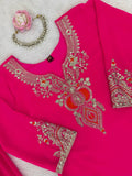 Hot Pink Embroidered Kurta Sharara Set with Dupatta