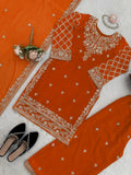 Royal Orange Heavy Embroidered Kurta Palazzo Set