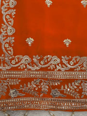 Royal Orange Heavy Embroidered Kurta Palazzo Set