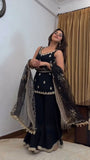 Royal Black Embroidered Kurta Palazzo Set with Dupatta