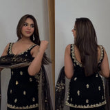 Royal Black Embroidered Kurta Palazzo Set with Dupatta