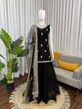 Royal Black Embroidered Kurta Palazzo Set with Dupatta