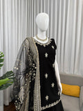 Royal Black Embroidered Kurta Palazzo Set with Dupatta