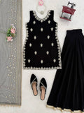 Royal Black Embroidered Kurta Palazzo Set with Dupatta