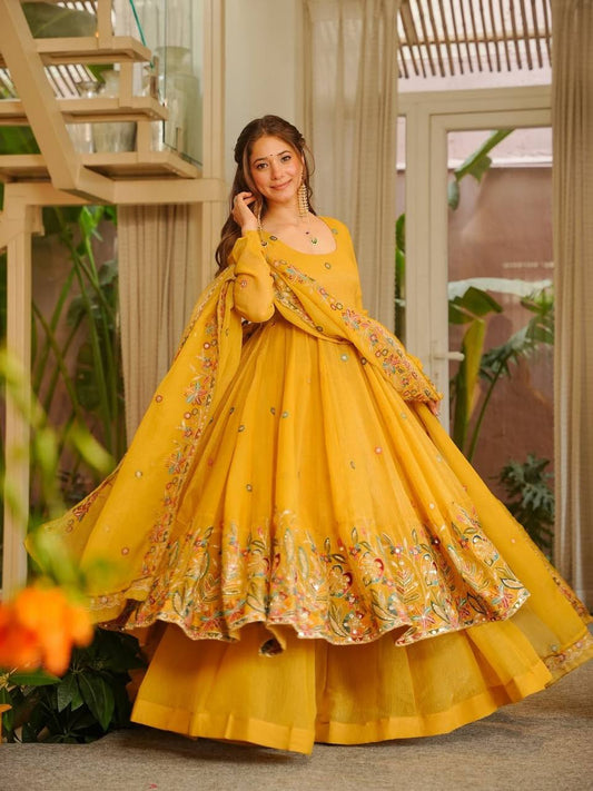 Regal Sunshine Yellow Embroidered Anarkali Ensemble